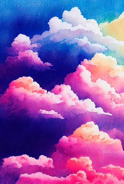 Sfondo Acquerello Arte Astratta Pittura Mano Nuvole Cielo — Foto Stock
