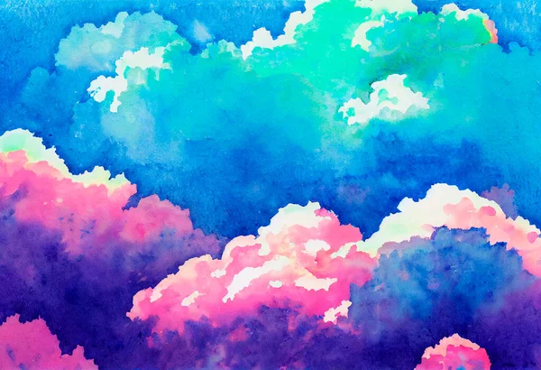 Water Color Background. Abstract art hand paint, clouds and sky