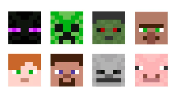 Conjunto Avatares Pixel Avatares Conceito Personagens Jogo Conceito Jogo Heróis — Vetor de Stock