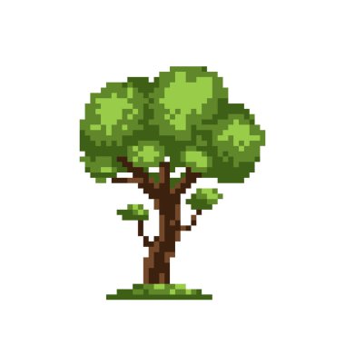 pixel large green summer tree on the ground 8 bit vector illustration