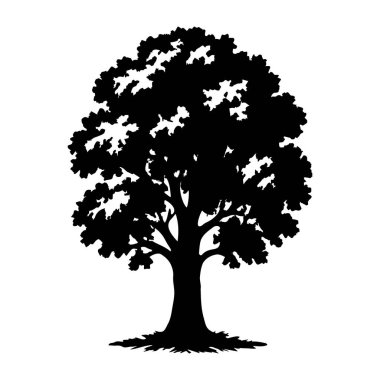 Beyaz arka planda izole edilmiş ağaç silueti. Ağaç logosu. Vektör simgesi. meşe