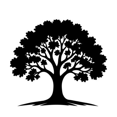 Beyaz arka planda izole edilmiş ağaç silueti. Ağaç logosu. Vektör simgesi. meşe