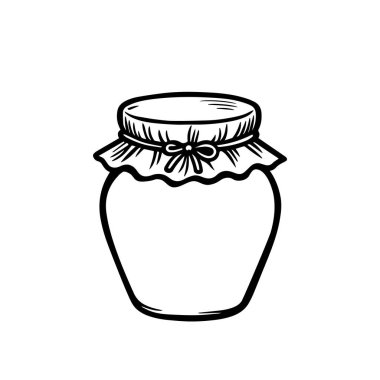 Bir kavanoz bal ya da reçel, el çizimi. Beyaz arkaplanda izole.