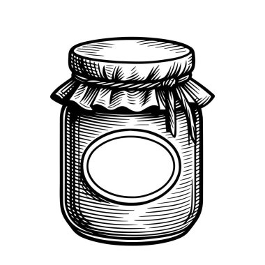 Bir kavanoz bal ya da reçel, el çizimi. Beyaz arkaplanda izole.