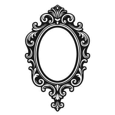 Oval vintage resim çerçevesi. Viktorya dönemi eskiz stili elle çizilmiş. Vektör illüstrasyonu beyazda izole edildi