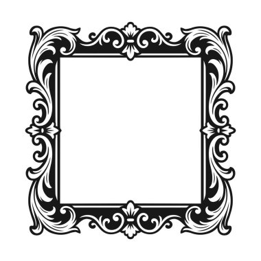 Eski kare fotoğraf çerçevesi. El çizimi Victoria tarzı eskiz stili. Vektör illüstrasyonu beyazda izole edildi