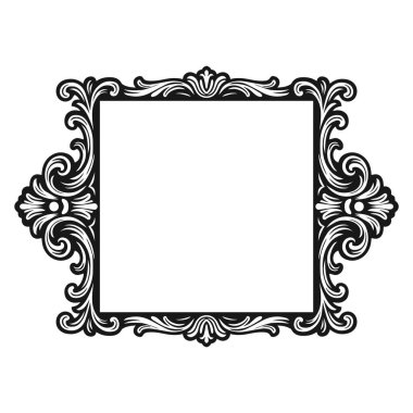 Eski kare fotoğraf çerçevesi. El çizimi Victoria tarzı eskiz stili. Vektör illüstrasyonu beyazda izole edildi