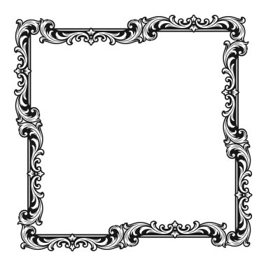 Eski kare fotoğraf çerçevesi. El çizimi Victoria tarzı eskiz stili. Vektör illüstrasyonu beyazda izole edildi