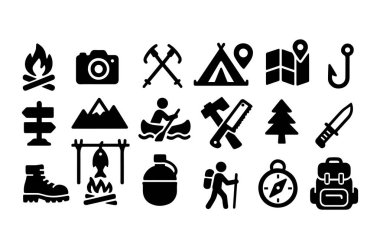 Kamp, turizm ikonu. Siluet vektör çizimi, arka planda izole.