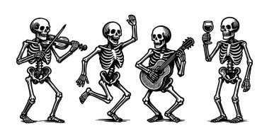 Çizim biçiminde iskeletler, el çizimi.