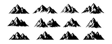 Siyah dağ siluetleri seti. Beyaz arkaplanda izole edilmiş vektör 2025