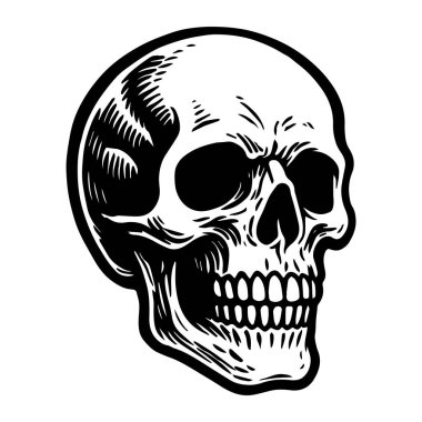 Kafatası eli çizilmiş. Dövme çizimi. izole vektör resmi.