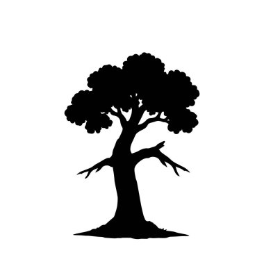 Meşe ağacı silueti beyaz arka planda izole edilmiş. Ağaç logosu. Vektör simgesi