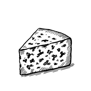 Çizim peyniri. Mürekkep çizimi beyaza izole edilmiş. Serbest vektör çizimi. Klasik tarzda..