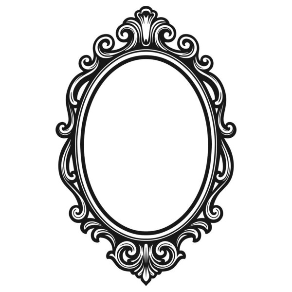 Овальная винтажная рамка. Ручной рисунок викторианского стиля ретро. Векторная иллюстрация изолирована на белом.