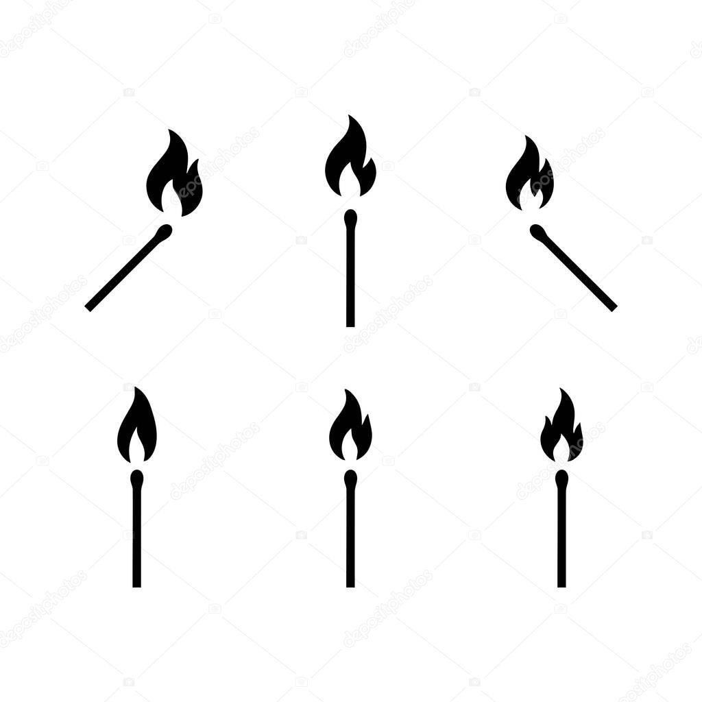 Matches icons, lit match. Vector isolated on background