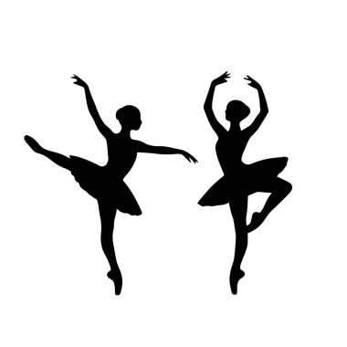 Beyaz arka planda bir balerin silueti. Bale dansı. Vektör izole edilmiş arkaplan