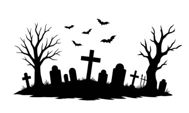 Cadılar Bayramı için siluetler - ürkütücü mezarlık manzarası