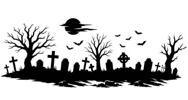 Cadılar Bayramı için siluetler - ürkütücü mezarlık manzarası