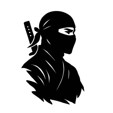 Geleneksel giysiler içinde ninja silueti. Vektör izole edilmiş arkaplan