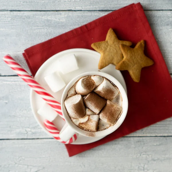 Marshmallows Cacau Chocolate Ano Novo Tradicional Com Caramelo Lanche Quente — Fotografia de Stock