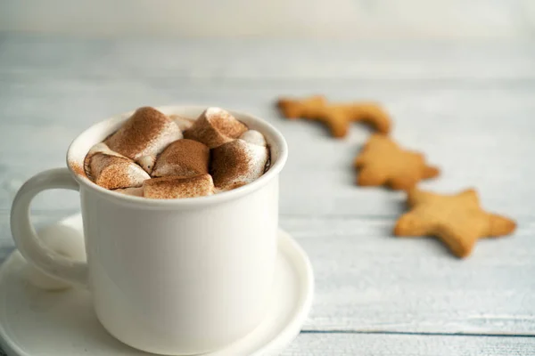 Marshmallows Cacau Chocolate Ano Novo Tradicional Com Caramelo Lanche Quente — Fotografia de Stock