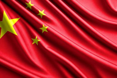 Close up full framed wave People's Republic of China frabic flag background. clipart