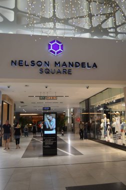 Sandton city mall and Nelson Mandela square with Statue of President Johannesburg clipart
