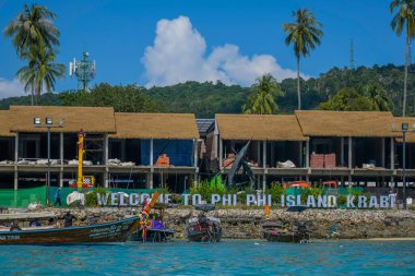 Krabi Tayland 'da turkuaz yeşil suyu olan Phi phi adası
