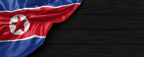 Detail Severokorejské Vlajky Černém Dřevěném Pozadí Vykreslení — Stock fotografie