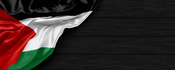 黒の木製の背景の3Dレンダリング上のパレスチナの旗の閉鎖 — ストック写真