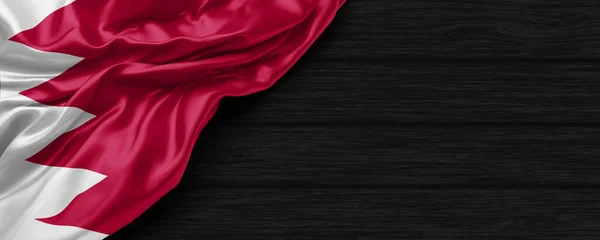 Крупный План Флага Катара Черном Деревянном Фоне Рендеринг — стоковое фото