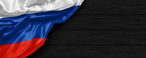 Siyah ahşap arka planda Rusya bayrağını kapat 3D görüntüleme