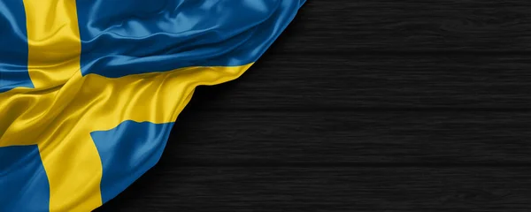 Közelkép Svéd Zászló Fekete Háttér Render — Stock Fotó