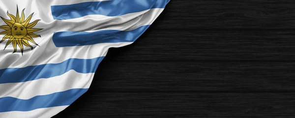 Close Van Uruguay Vlag Zwarte Houten Achtergrond Render — Stockfoto