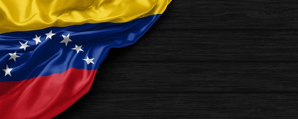 Primer Plano Bandera Venezuela Fondo Madera Negro Render —  Fotos de Stock