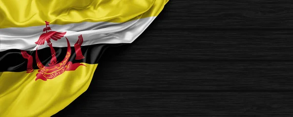 Primer Plano Bandera Brunei Darussalam Sobre Fondo Madera Negro Render —  Fotos de Stock
