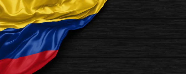 Primer Plano Bandera Colombia Fondo Madera Negro Render —  Fotos de Stock