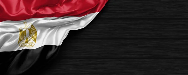 Primer Plano Bandera Egipto Fondo Madera Negro Render —  Fotos de Stock