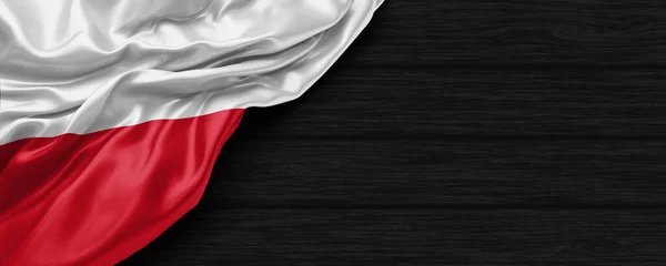 Närbild Polen Flagga Svart Trä Bakgrund Render — Stockfoto