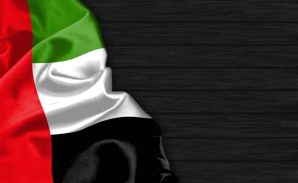 Крупный План Флага Объединенных Арабских Эмиратов Черном Деревянном Фоне — стоковое фото