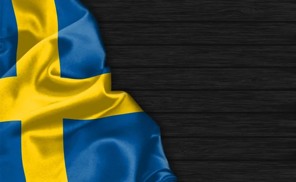 Szoros Svéd Zászló Tetején Fekete Háttér — Stock Fotó