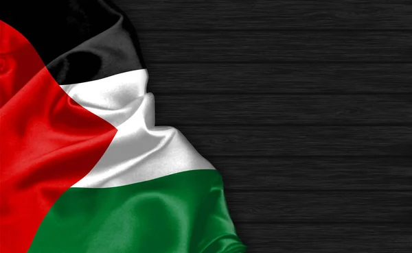 黒い木製の背景の上にパレスチナの旗の閉鎖 — ストック写真