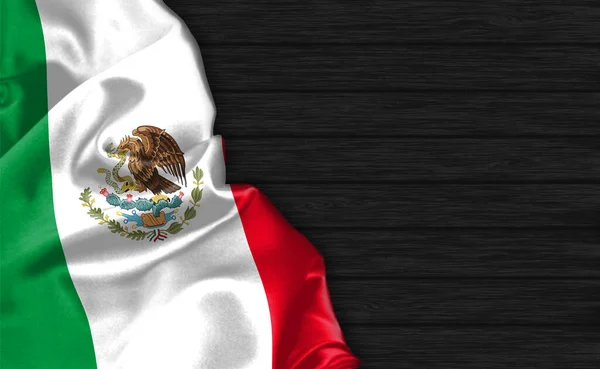 Крупный План Флага Мексики Черном Деревянном Фоне — стоковое фото