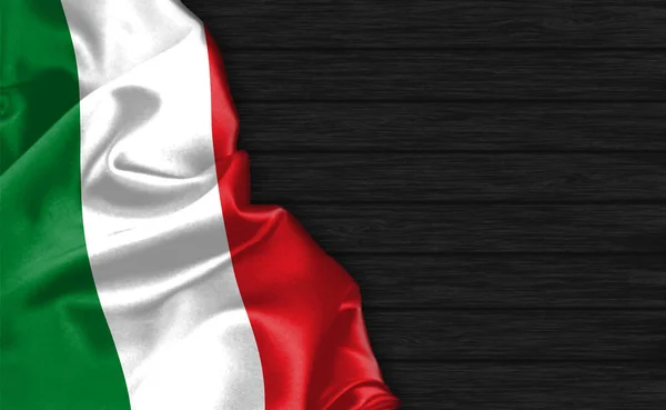 Крупный План Флага Италии Черном Деревянном Фоне — стоковое фото