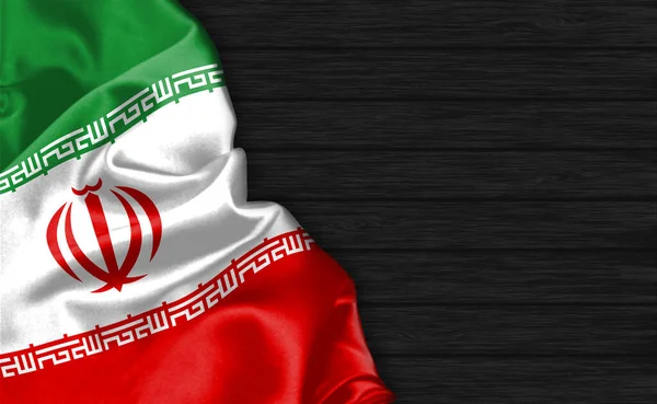 Primer Plano Bandera Irán Parte Superior Del Fondo Madera Negro —  Fotos de Stock
