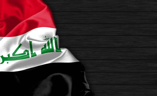 Primer Plano Bandera Irak Parte Superior Del Fondo Madera Negro —  Fotos de Stock