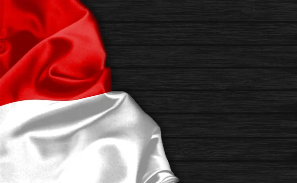 Detailní Záběr Indonéské Vlajky Vrcholu Černého Dřevěného Pozadí — Stock fotografie