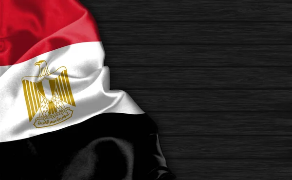 Primer Plano Bandera Egipto Parte Superior Del Fondo Madera Negro —  Fotos de Stock