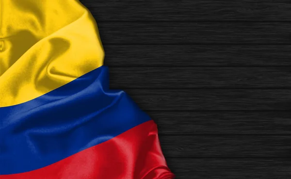 Primer Plano Bandera Colombia Parte Superior Del Fondo Madera Negra —  Fotos de Stock